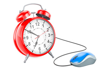 Alarm clock with computer mouse, 3D rendering