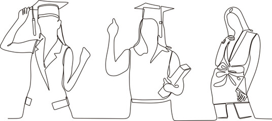 continuous line set of graduation women