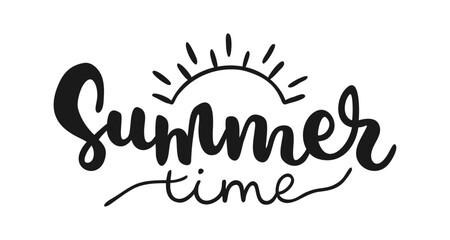 Fototapeta na wymiar Summer time poster. Trendy calligraphy, text. Vector lettering illustration for typography isolated on white background. Print to party, sticker, banner, badge, design, flyer, web, advertising. 