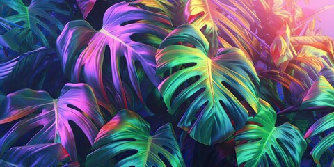 AI Generated. AI Generative. Jungle leaves exotic tropical pastel warm colors pattern. Can be used for decoration or design.Graphic Art