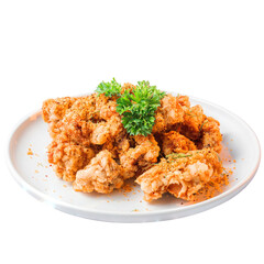 Tranparent dish of fried chicken