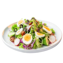Gordijnen Transparent dish of salad no background © Vu