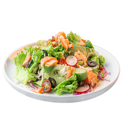 Transparent dish of salad no background