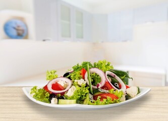 Healthy tasty green salad with vegetables