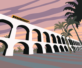 Arches of Lapa, Rio de Janeiro. Brazil, Rio de Janeiro city, Lapa viaduct with historical tram.