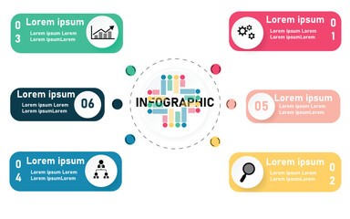 Infographic gear wheel for cooperation or symbolic teamwork with different options 6 options