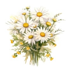 Fototapeta premium Watercolor chamomile isolated. Illustration AI Generative.