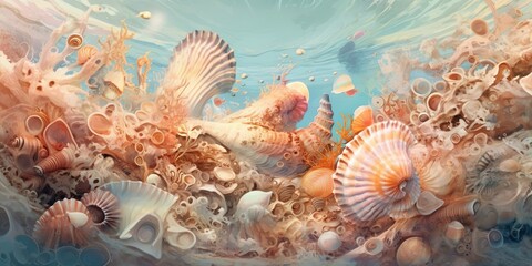 Obraz na płótnie Canvas AI Generated. AI Generative. Pasted drawing illustration of underwater under sea marine landscape. Graphic Art