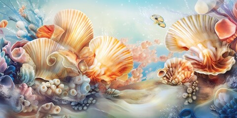 AI Generated. AI Generative. Pasted drawing illustration of underwater under sea marine landscape. Graphic Art