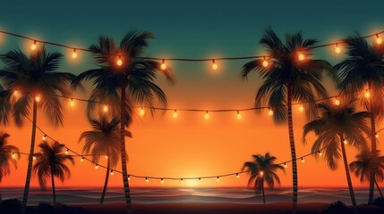 Fototapeta na wymiar Summer night beach party background. Illustration AI Generative.
