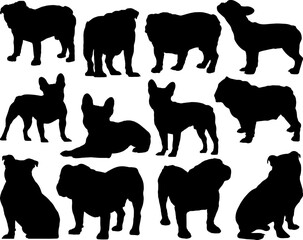 Set of Bulldog Silhouette, Pet, Wild Animal