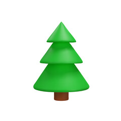 3d illustration of Christmas trees. Holiday elements isolated on green background. Two with beautiful ornaments, one covered with snow and one without.