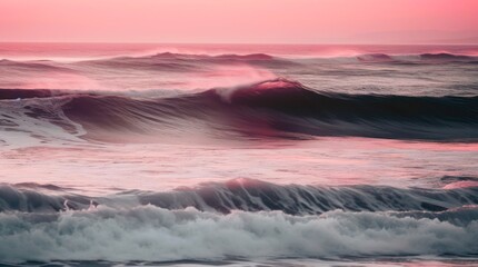 Fototapeta premium Sea waves in the light of sunset. Generative AI.