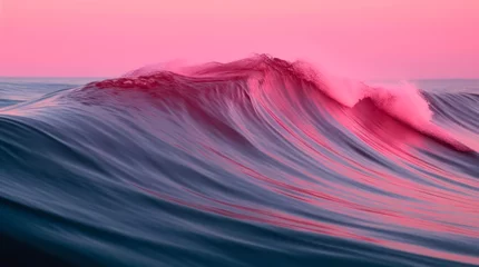Wall murals Candy pink Ocean waves in the light of red sunset. Generative AI.
