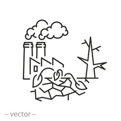 ecocide icon, consequences of pollution of nature, man-made disaster, line symbol on white background - editable stroke vector illustration eps10
