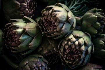 Obraz premium Full frame of fresh Artichokes. AI generated.