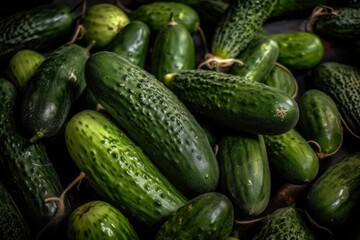 Full frame of fresh Cucumbers. AI generated.
