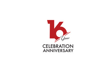 16th, 16 years, 16 year anniversary anniversary with red color isolated on white background, vector design for celebration vector