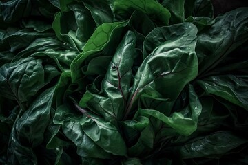 Fototapeta na wymiar Full frame of fresh Spinachs. AI generated.