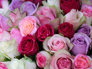 Beautiful bouquet of a multicolour roses.