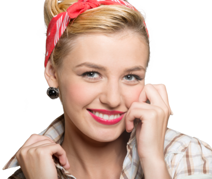 Pinup woman, young happy sexy woman in pin-up style