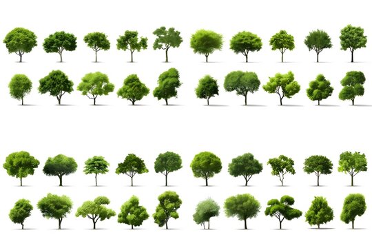 Collection of trees Isolated on white background. exotic tropical tree for design. generative ai