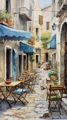 Obraz na płótnie Canvas Retro charming café with terrace, Parisian style oil painting, generative ai