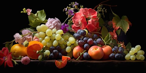 Fototapeta na wymiar Summer fruits and flowers, generative ai