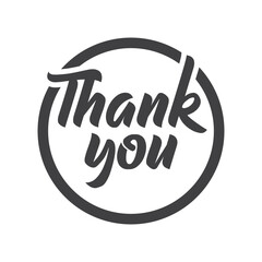 Thank you handwritten inscription. Calligraphy thanking message in circle.