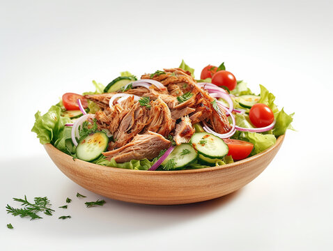 illustrazione di straccetti di pollo o pulled pork, manzo cotto a bassa temperatura, insalata, creato con ai
