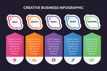Business infographic template with marketing icons. Concept design with 5 options, steps, process for presentation, layout, diagram chart, anual report. Vector illustration
