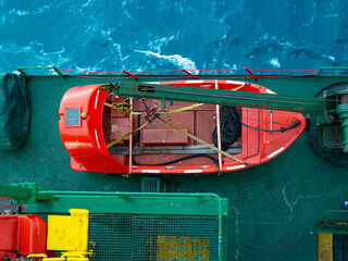 Fototapeta na wymiar Rescue safety boat for abandon and rescue operation in case of emergency by cargo vessel crew