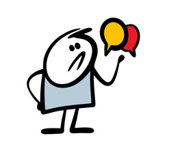 Comics bubble talking stickman boy. Vector illustration of stick figure speaking man.