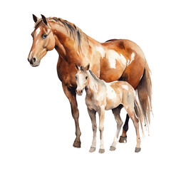 Naklejka na ściany i meble Horse, horse clip art, horse watercolor painting, watercolor clip art, watercolor painting, material, white background, close-up of horse, horse illustration