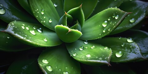 Obraz premium AI Generated. AI Generative. Green tropic exotic plant flower leaf succulent with water rain drop illustration photo. Graphic Art