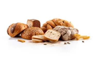 Fotobehang Variety of breads isolated on white background. Generative AI © Vitor Miranda