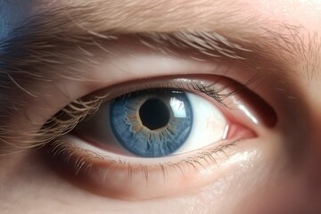 Close-up of a beautiful blue female eye. Macro shot. Generative AI