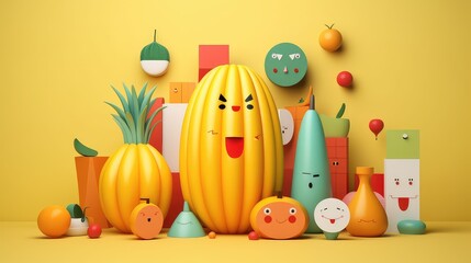 Fototapeta premium Lovely Colorful And Fresh Tropical Fruits With Pastel Background ; Generating AI Illustration