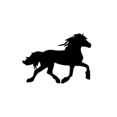 Fototapeta na wymiar Horse runs gallop. Farm riding mammal animal. Black silhouette of stallion. Vector illustration of wild mustang. Domestic animal