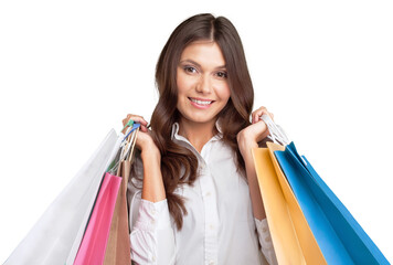 Young woman with shopping bags on blurrred background