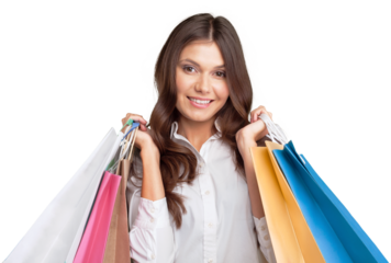 Young woman with shopping bags on blurrred background