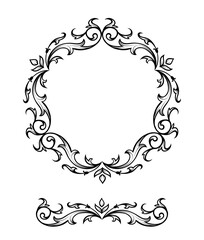 Floral circle Frame in classic style. Cute retro calligraphic frame