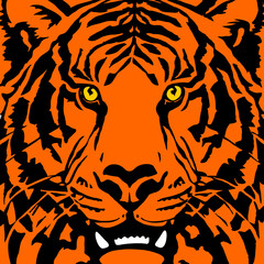 Vector color illustration. Stylized face of a tiger. Orange tiger.