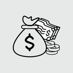 Bulk of money with a bunch of coins and dollars paper icon vector image