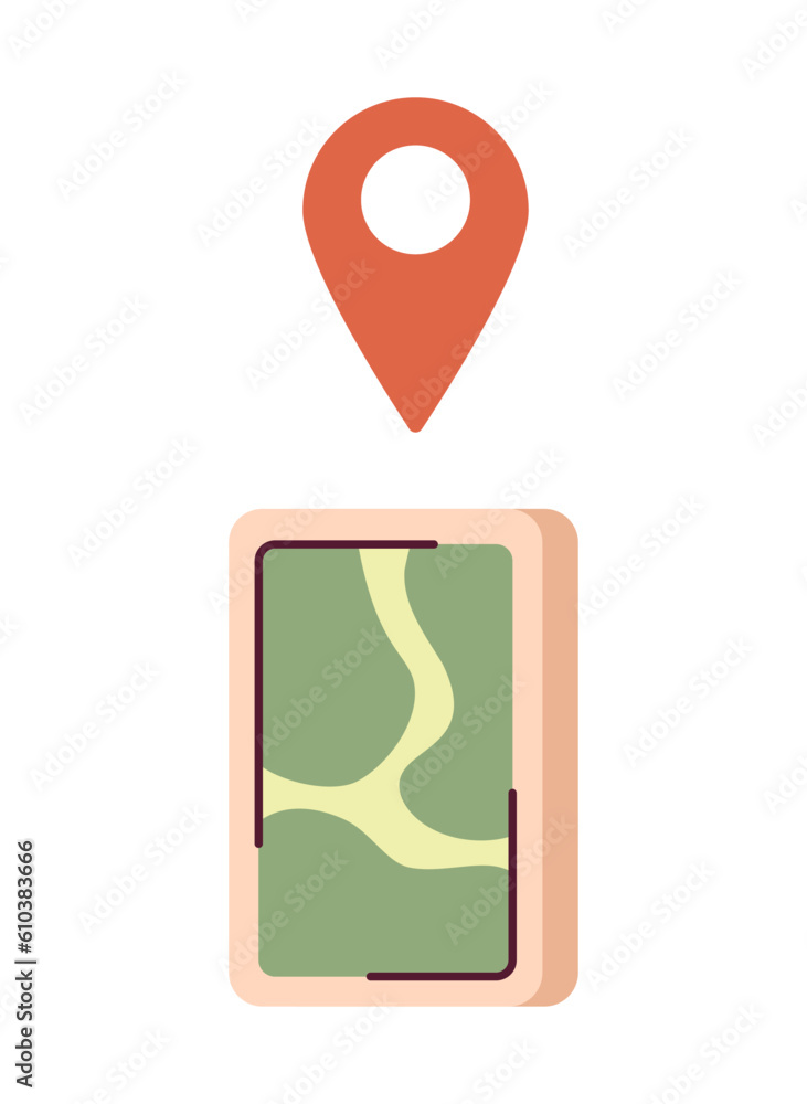 Poster mobile navigation semi flat colour vector object. gps map route navigator. online tracking. editable