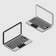 Digital silver and black laptops on white background