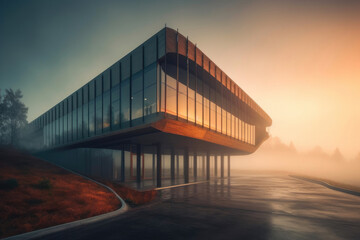 A Contemporary Retreat: Cloud-Kissed Building in the Valley. Generative AI