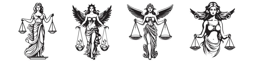 Themis, the Goddess of Justice, woman vector silhouette illustration