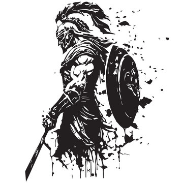 Ancient greek Spartan warrior man vector illustration silhouette