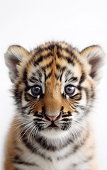Fototapeta premium Cute little tiger cub with big blue eyes - ai generative